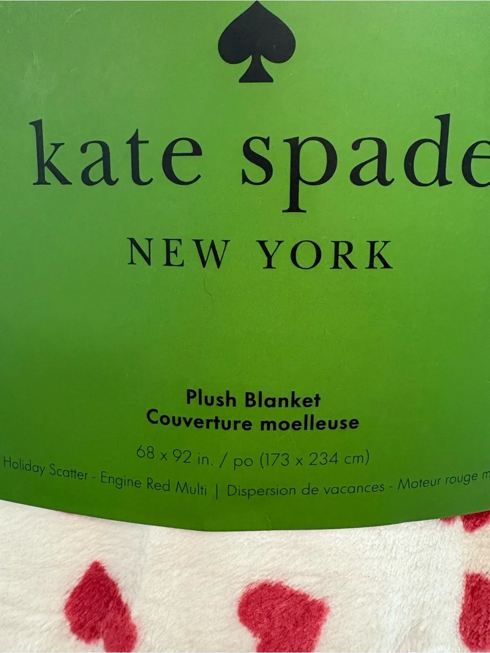 NEW kate spade New York Plush Heart Throw Blanket - Holiday Scatter Heart Print